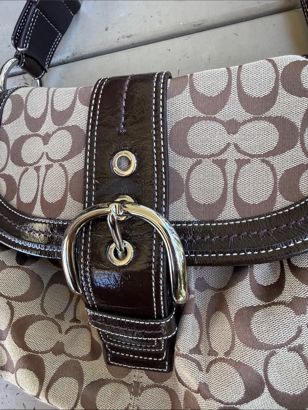 Coach Soho Pleated Signature Flap Shoulder Bag F15203 Brown Canvas Y2K - Picture 3 of 11